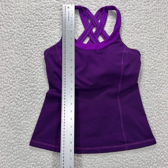 Lululemon Power Y Tank Top Sz 6 Purple Stripe Criss Cross Back Built In Bra Yoga - Picture 8 of 11